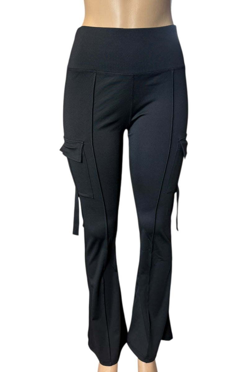 Black cargo pants on a white background