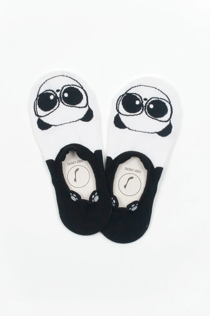 Pair of socks with panda design on a white background