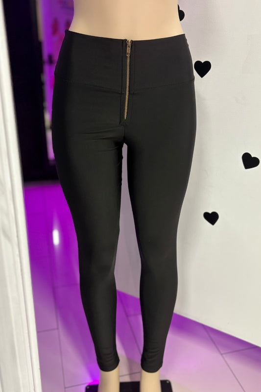 Black leggings with a zipper on a white background