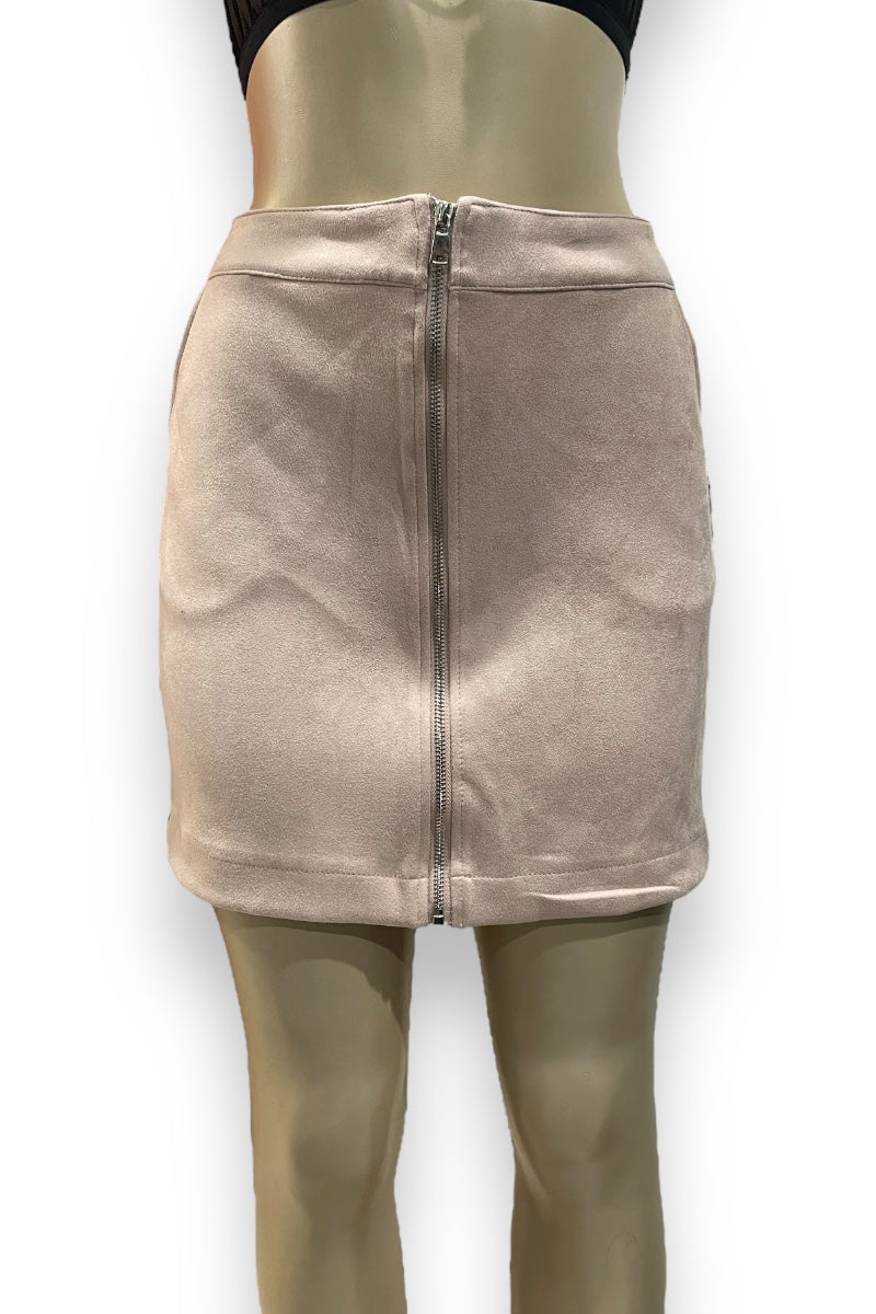 Zipper Faux Suede High Waist Skirt