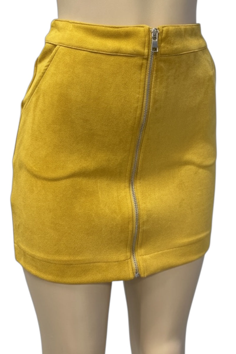 Zipper Faux Suede High Waist Skirt #BS08053