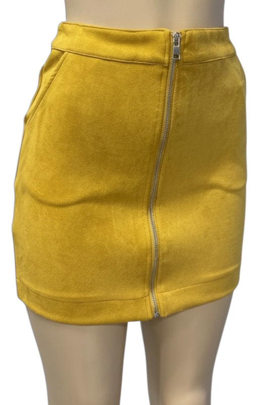 Zipper Faux Suede High Waist Skirt #BS08053