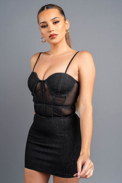 Stretch Washed Denim Mini Dress