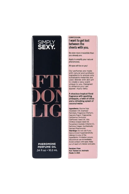 Simply Sexypheromone perfume oil packaging on a white background