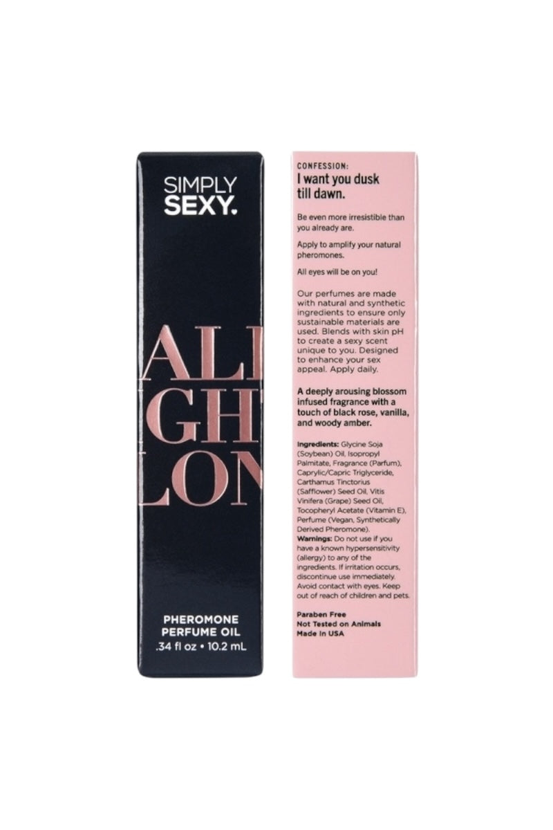 Simply Sexy All Along pheromone perfume oil packaging on a white background