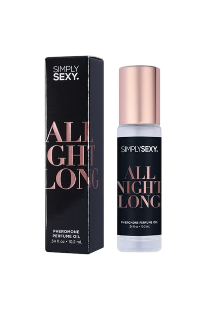 Simply Sexy All Night Long perfume oil bottle and packaging on a white background