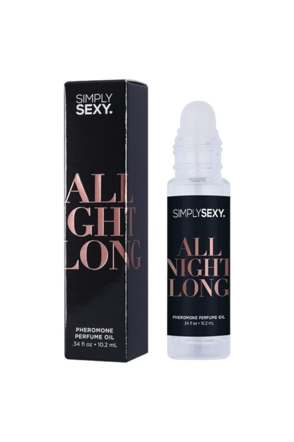 Simply Sexy All Night Long perfume oil packaging and bottle on a white background