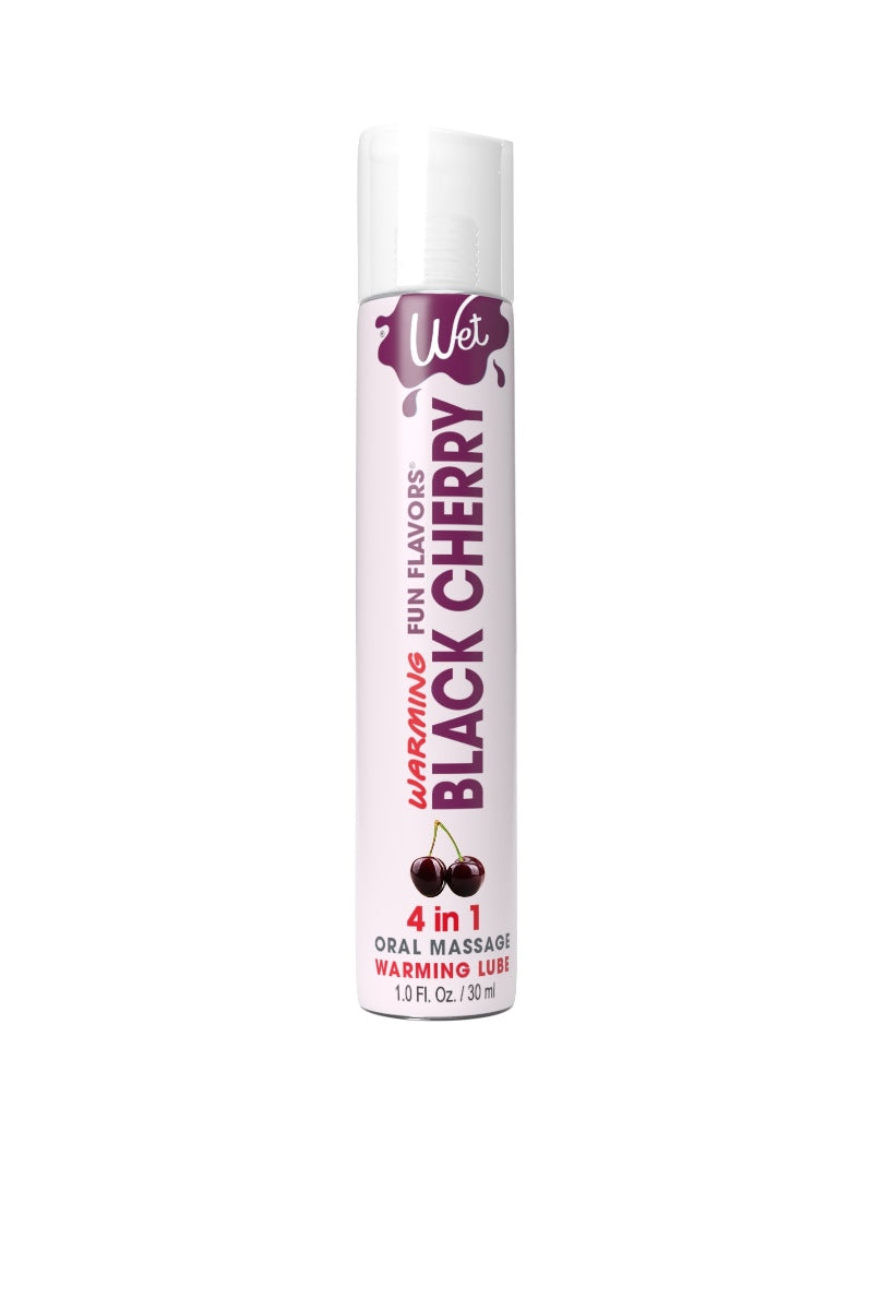 Wet Black Cherry flavored lubricant bottle on a white background