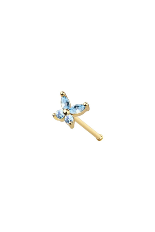 Butterfly Gold Nose Ring - Ball End - Blue