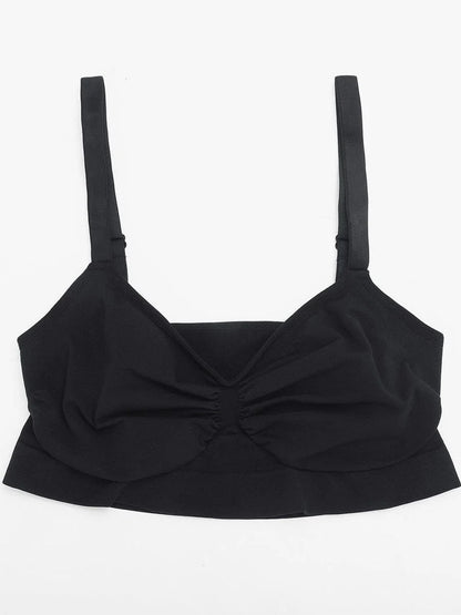 Black bralette with a bow detail on a white background