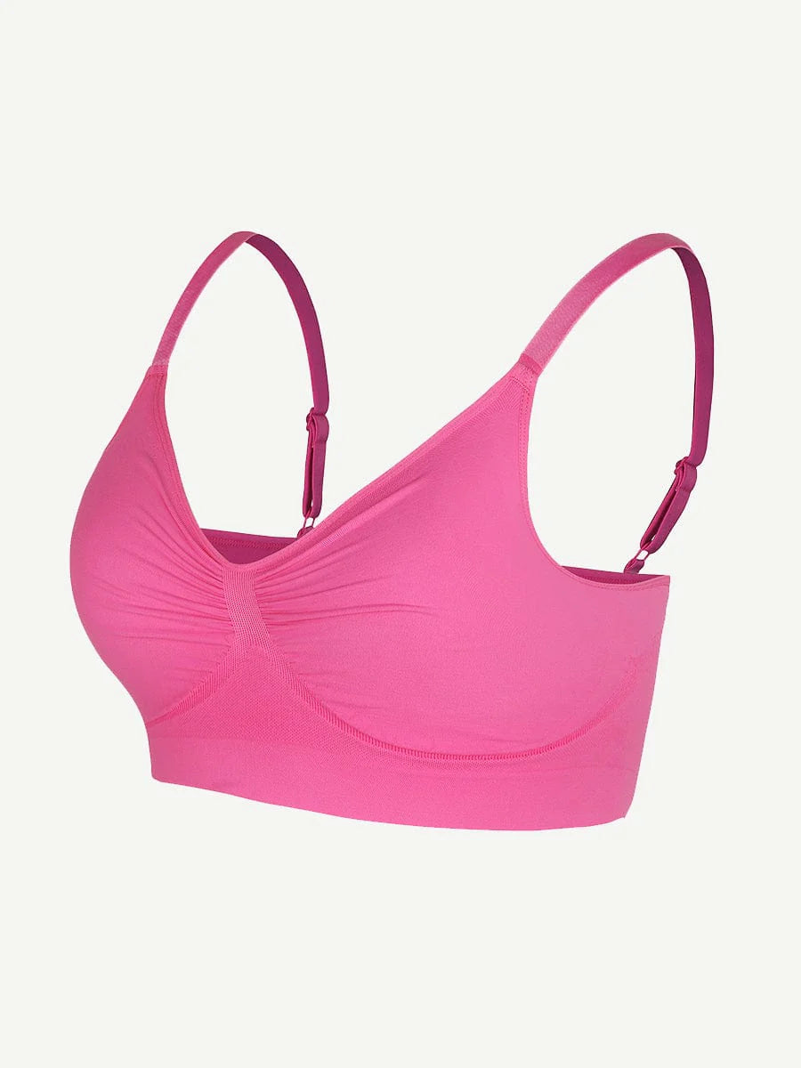 Fuchsia bralette on a light gray background