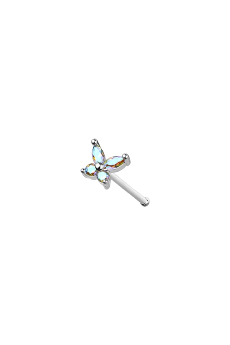 Butterfly Silver Nose Ring - Ball End - Iridescent