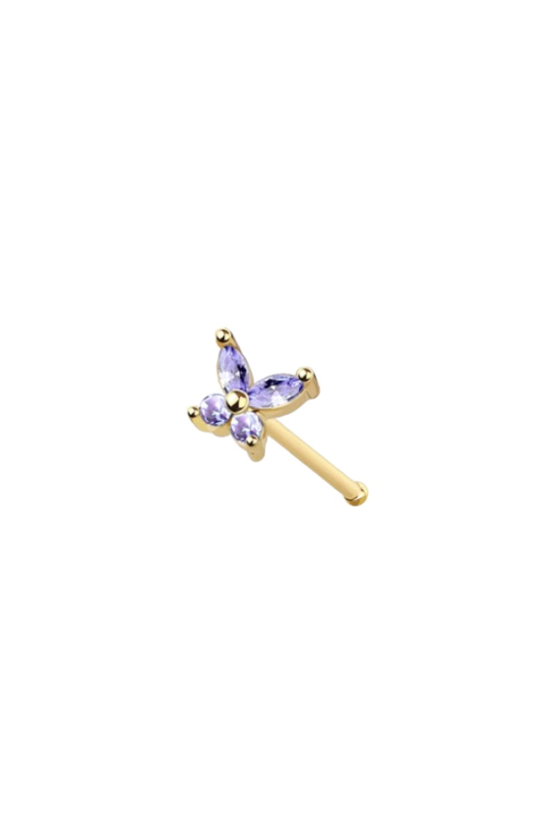 Butterfly Gold Nose Ring - Ball End - Purple