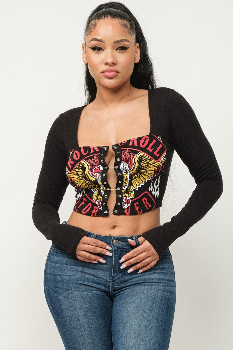 Rock Forever Graphic Cropped Long Sleeve Tee