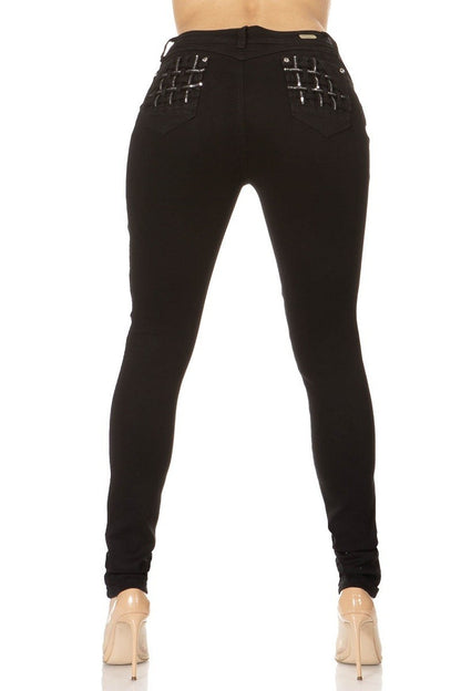 Mid Rise Sequin Pockets Jeans