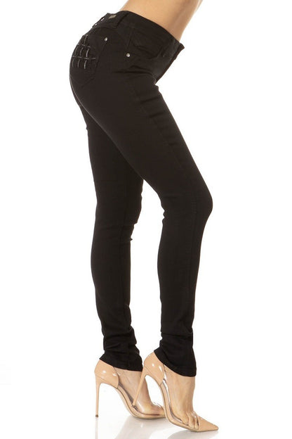 Mid Rise Sequin Pockets Jeans