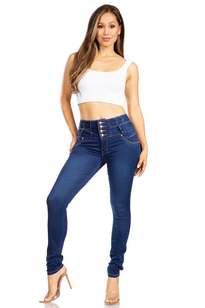 High Waist Buttoned No Back Pocket Jeans