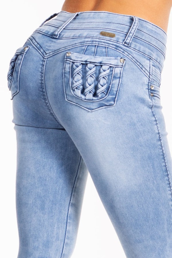 Braided Pockets Push Up Jeans