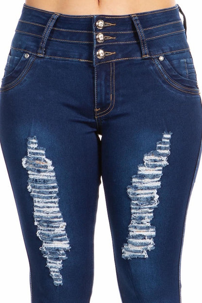 Embroidered Floral Ripped Capri Jeans
