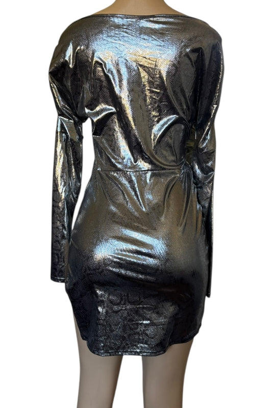 Metallic silver dress on a white background