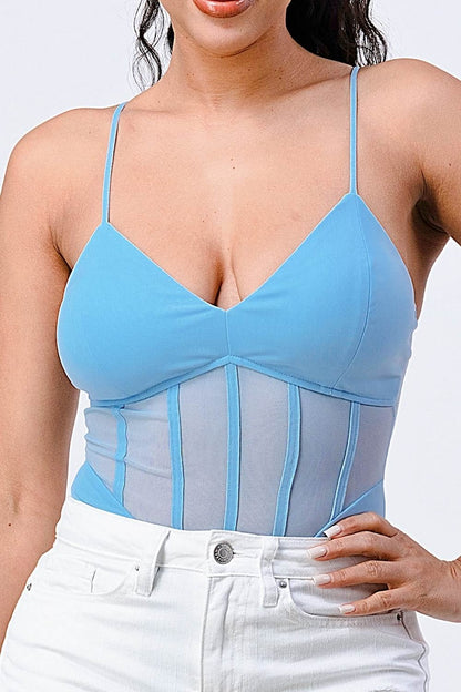 Luxe Super Stretch Mesh Contrast Bodysuit - Light Blue
