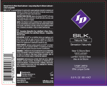 Silk ID label with product details and branding on a dark background