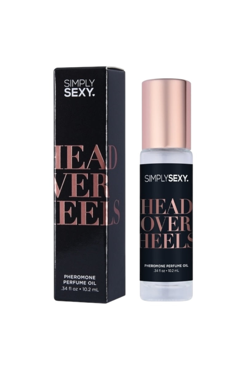Simply Sexy 'Head Over Heels' perfume oil bottle and packaging on a white background