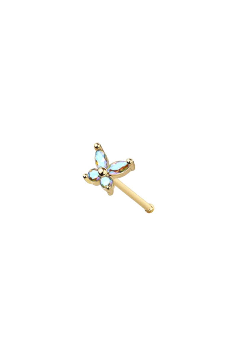 Butterfly Gold Nose Ring - Ball End - Iridescent