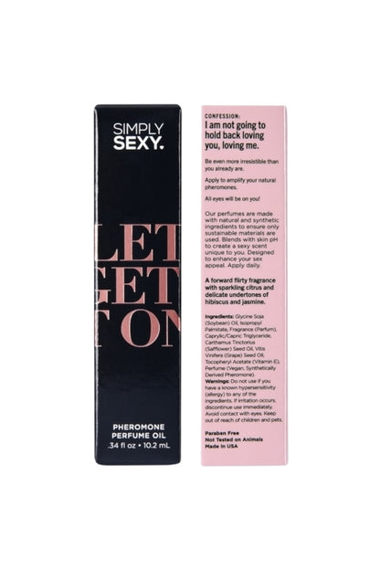 Perfume oil packaging with 'Simply Sexy' branding on a white background