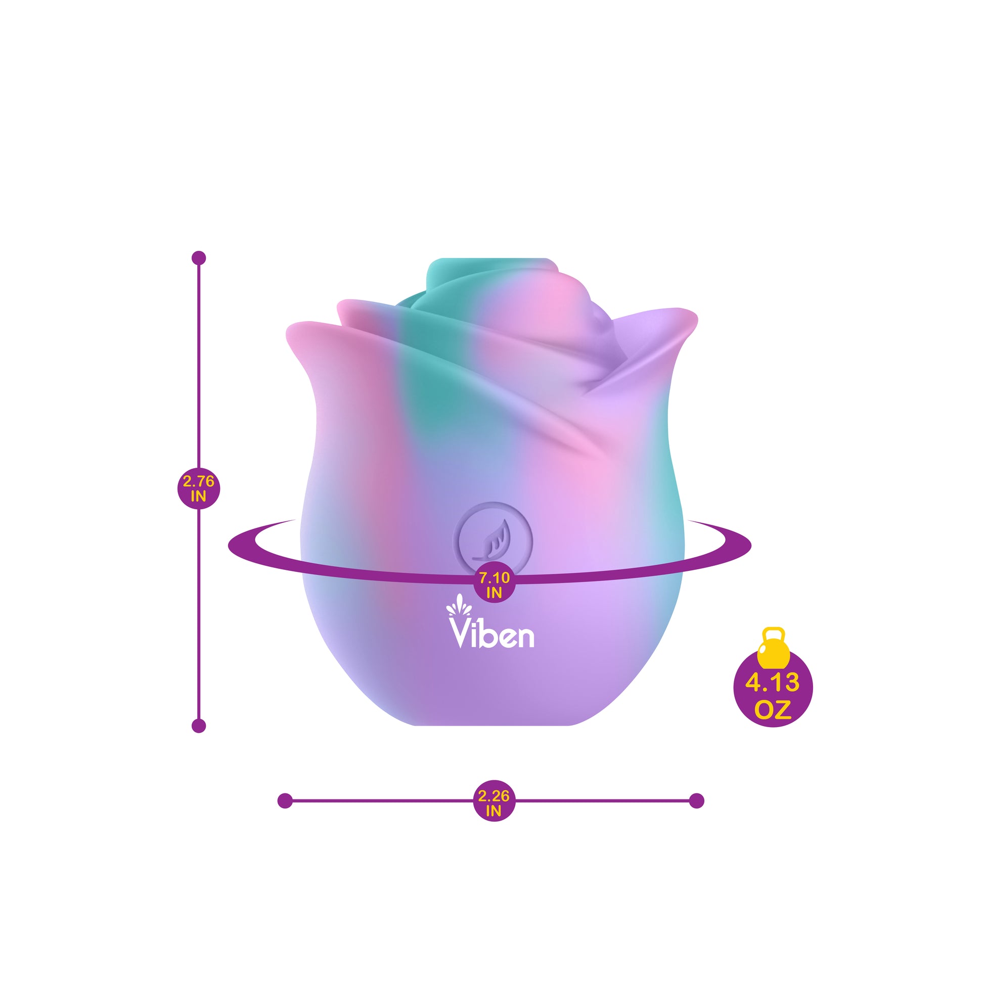 Gradient-colored rose-shaped product with 'Viben' branding on a white background