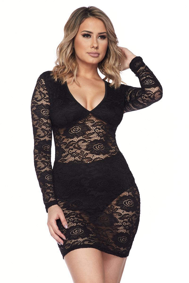 Lace Long Sleeve Dress W/ Panty Lining