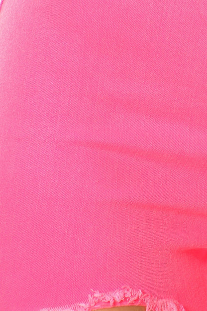 Classic 5 Button Distressed Skinny Jeans - Neon Pink