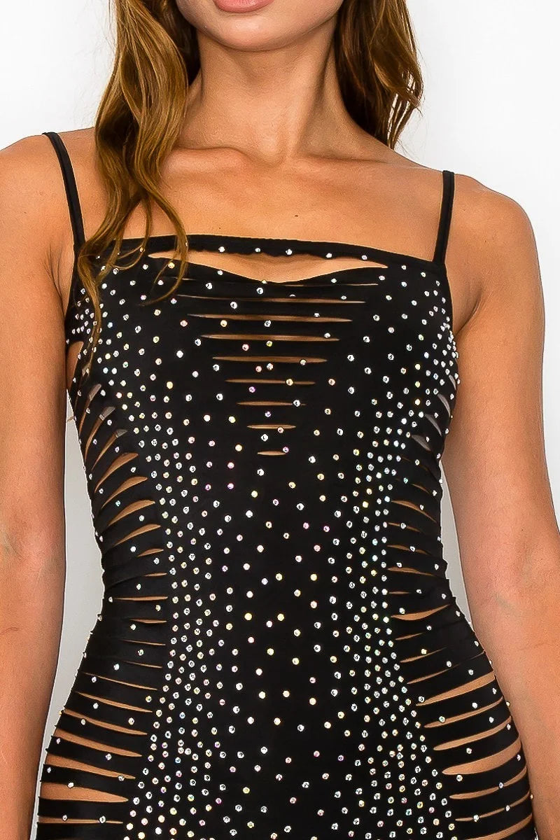 Rhinestone Cutout Dress