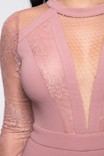 Lace & Mesh Insert Plunge Jumpsuit