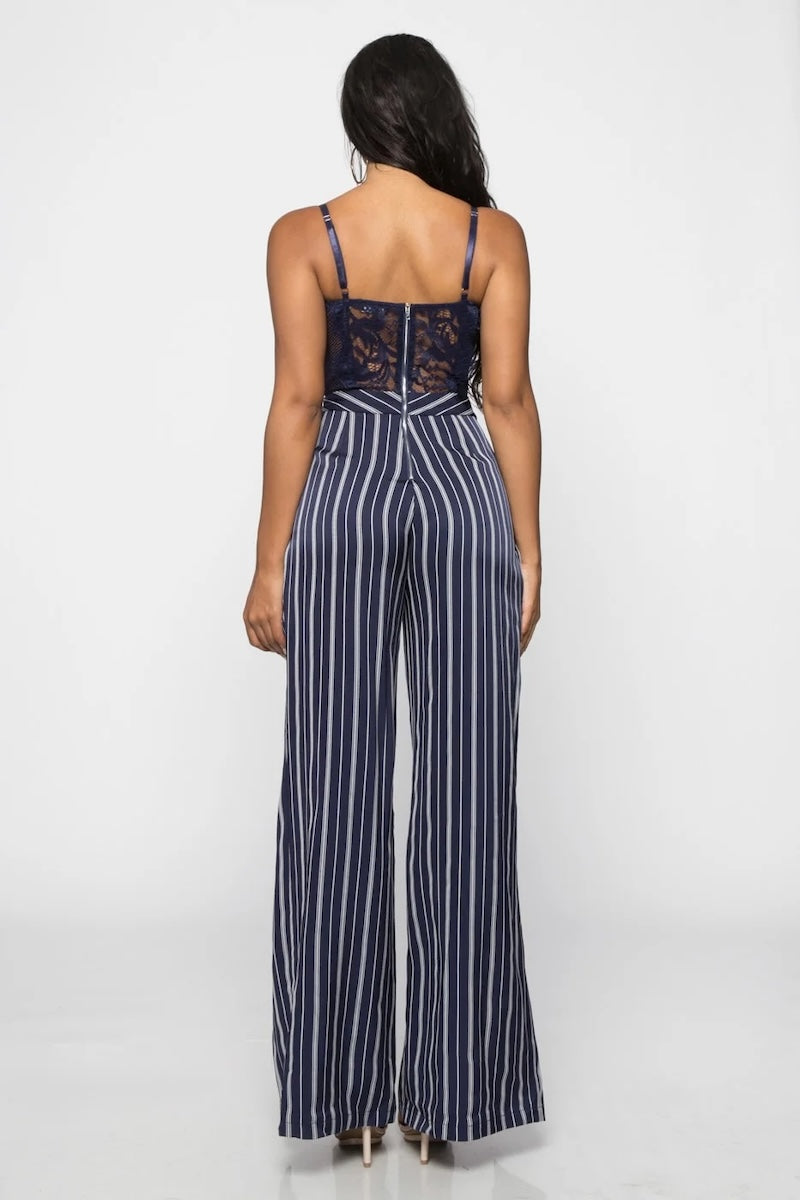 Lace Bustier Pinstripe Jumpsuit