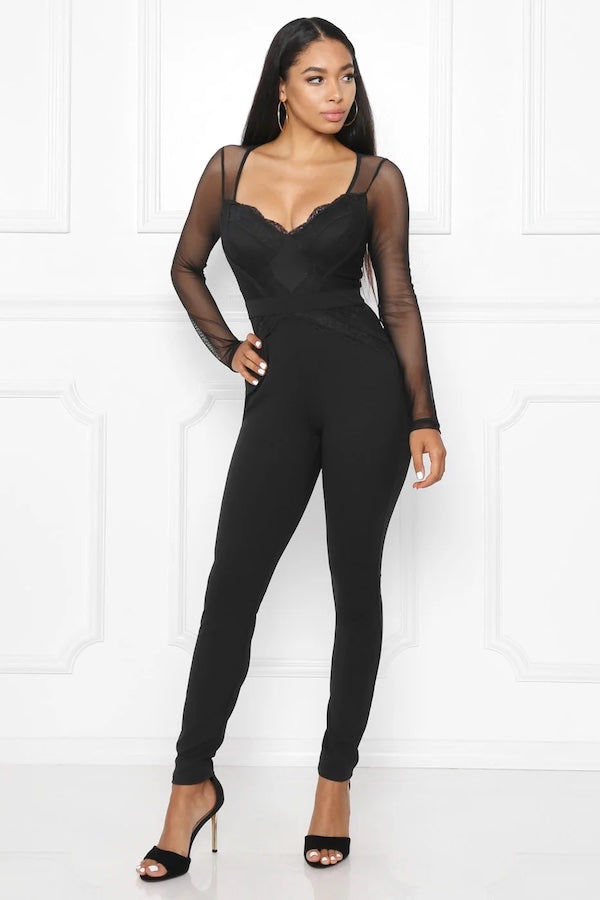 Scalloped Lace & Binding Bustier Jumpsuit