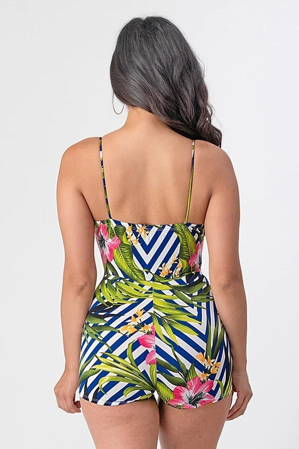 Cut Out With Bow Print Romper