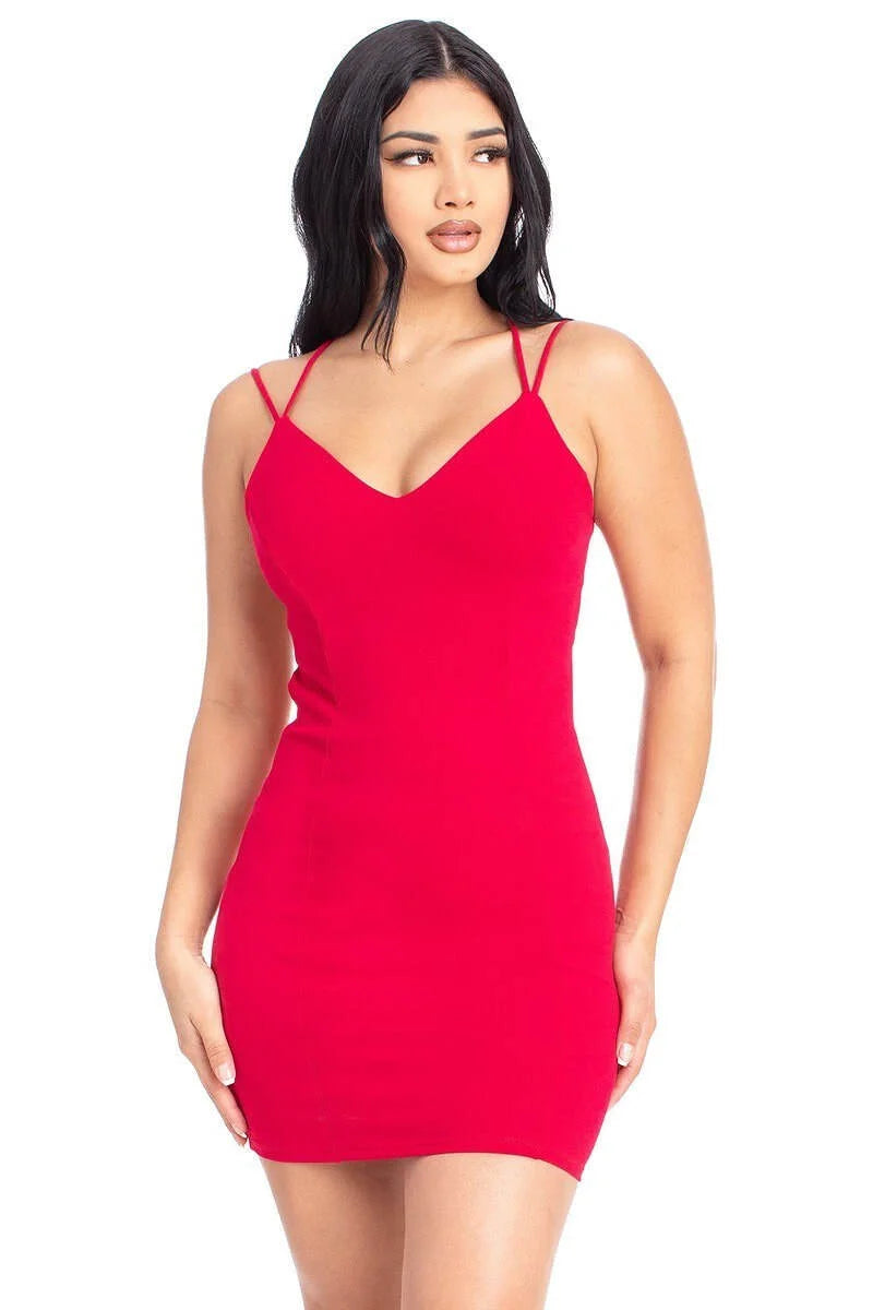 Solid Double Strap Mini Dress