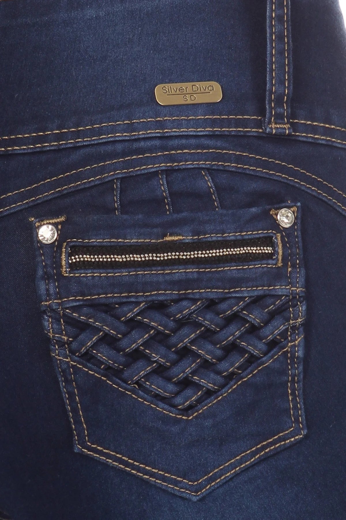 Mid Rise Jeans W/ Woven Pockets