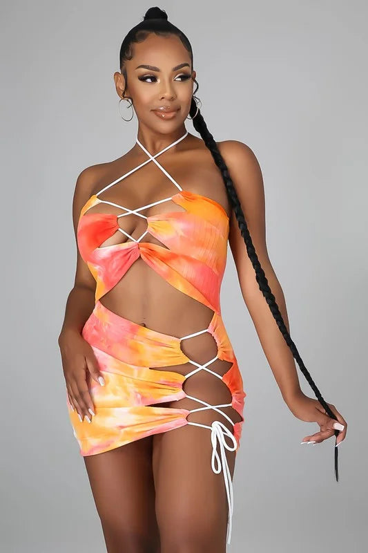 SunKissed Tye Dye Cut Open Halter Dress