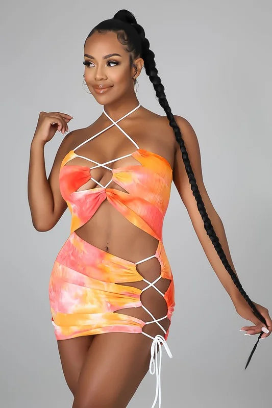 SunKissed Tye Dye Cut Open Halter Dress