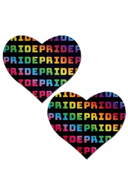 Rainbow 'PRIDE' Pattern Black Heart Pasties - Pastease