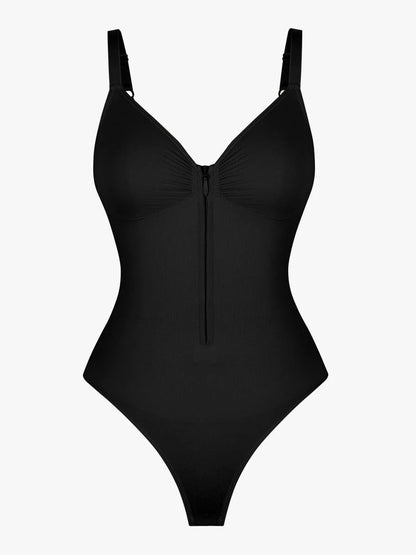Black bodysuit with thin straps on a white background