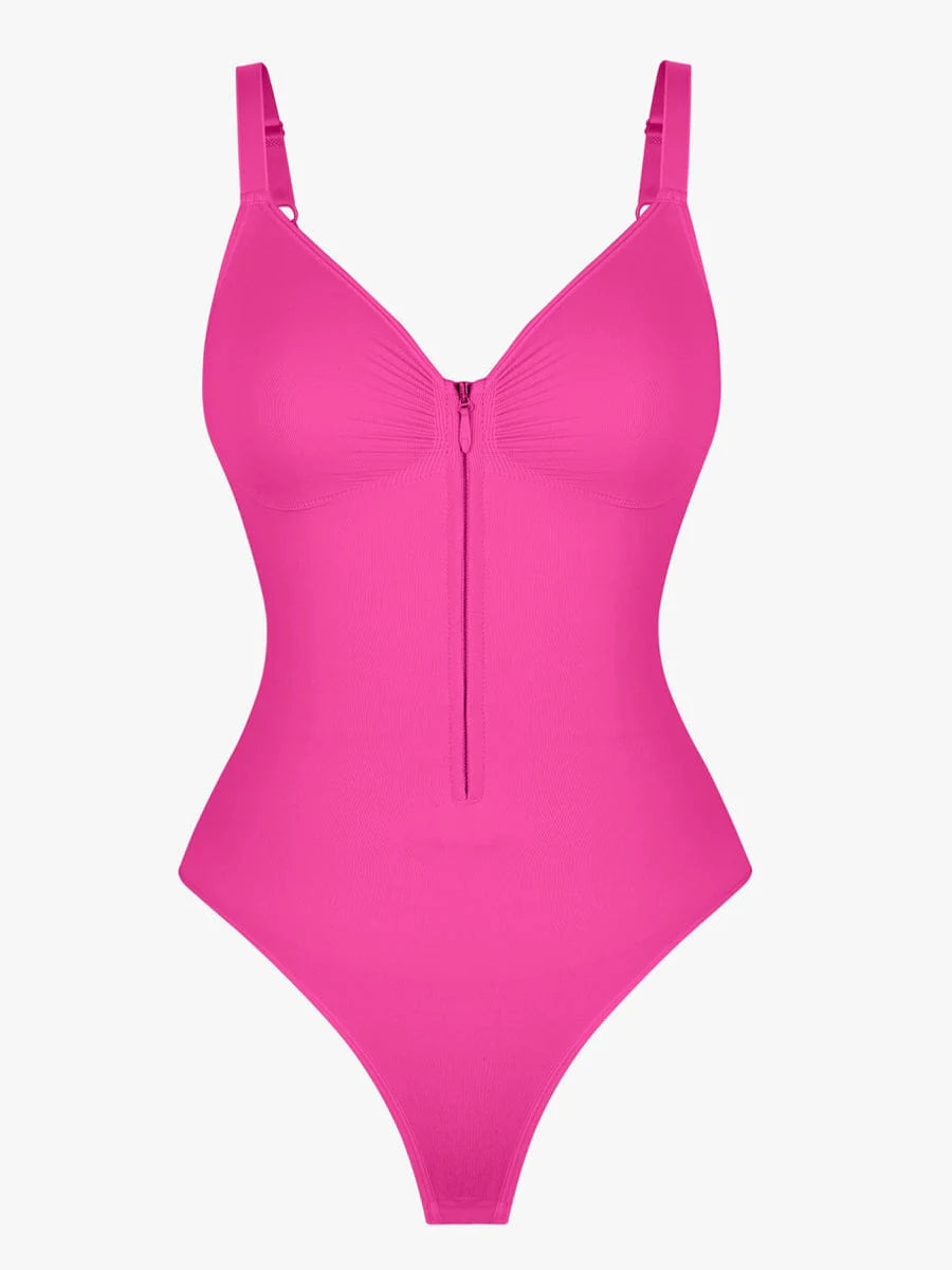 Pink bodysuit with thin straps on a white background