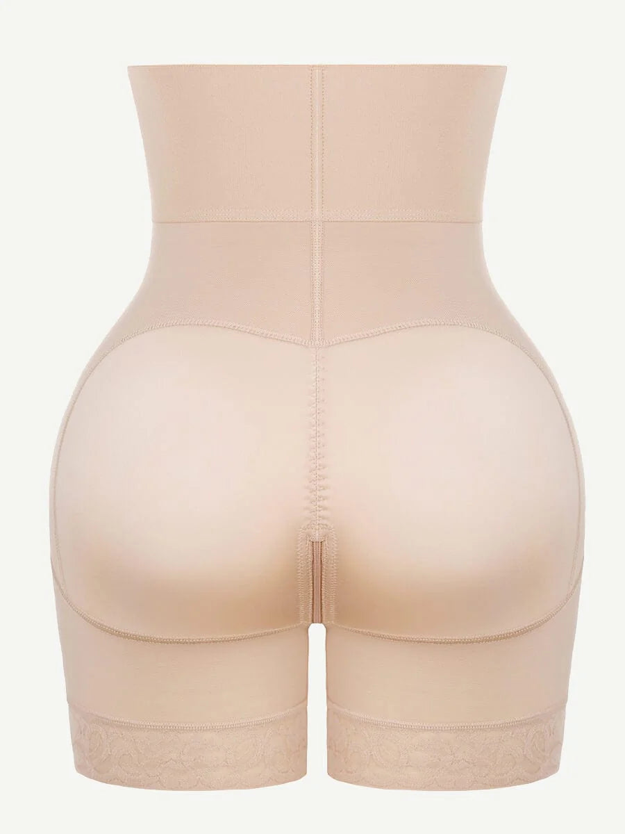 Beige shapewear shorts on a white background