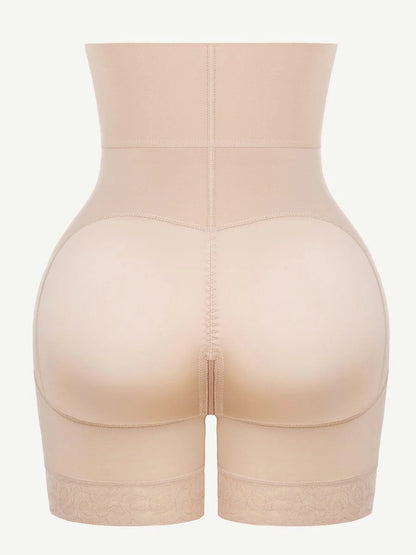 Beige shapewear shorts on a white background