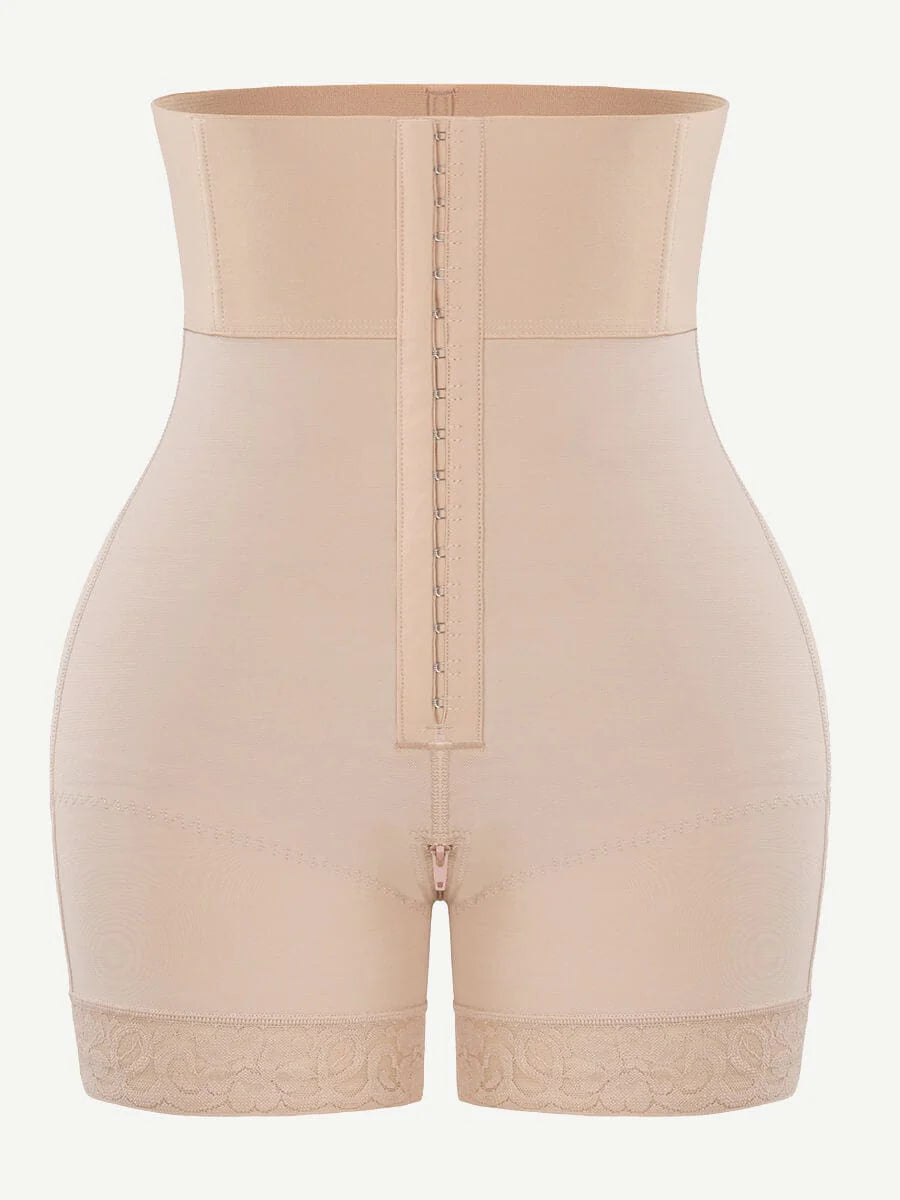Beige shapewear with a zipper on a white background