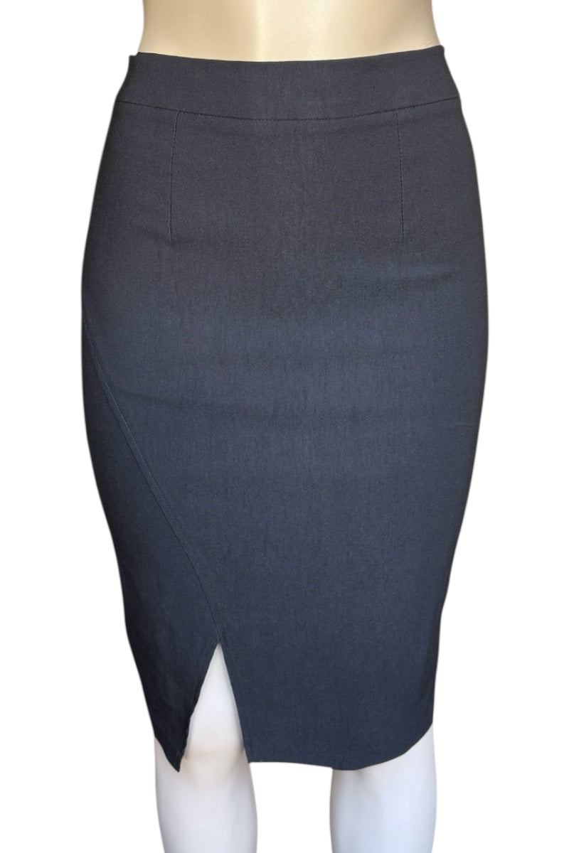 black pencil skirt on a mannequin with a white background
