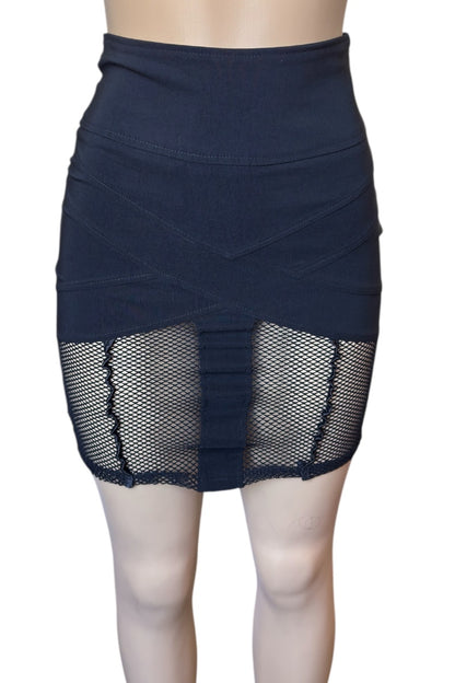 black skirt with mesh panel on a white background
