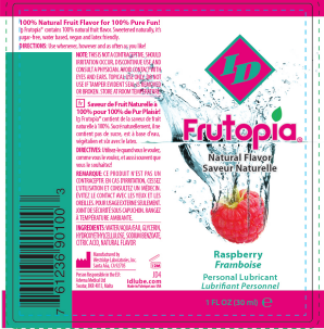 Frutopia raspberry flavored personal lubricant packaging with branding and product details.
